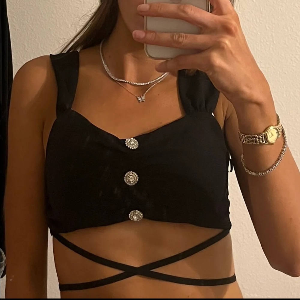 Zara Cropped Top With Rhinestones
